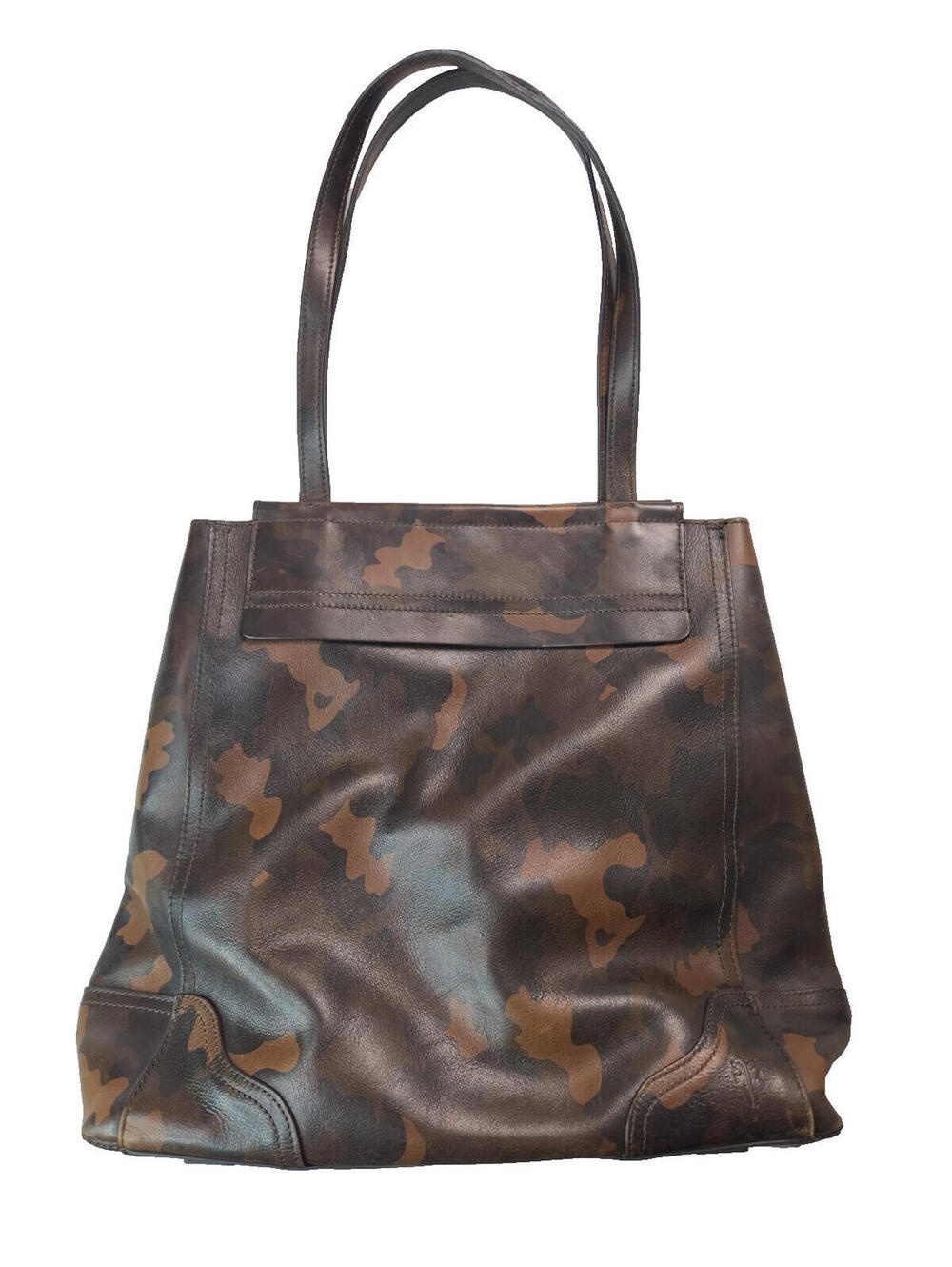 Frye Charlie Brown Dark Camo Leather Simple Tote Bag Shoulder Purse